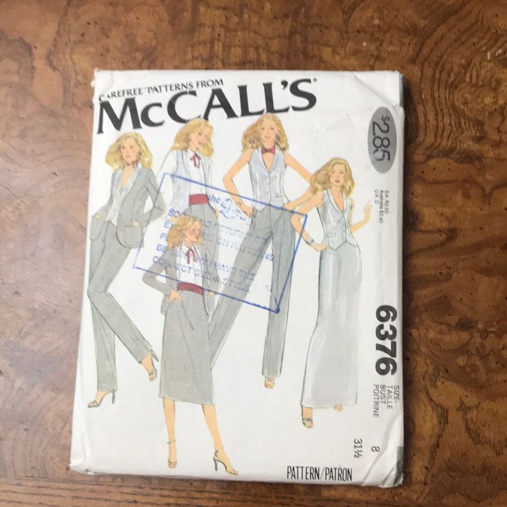 1978 McCall's Suit Pattern 6376 Jacket Vest Pant Skirt, Cummerbund  Sz 8